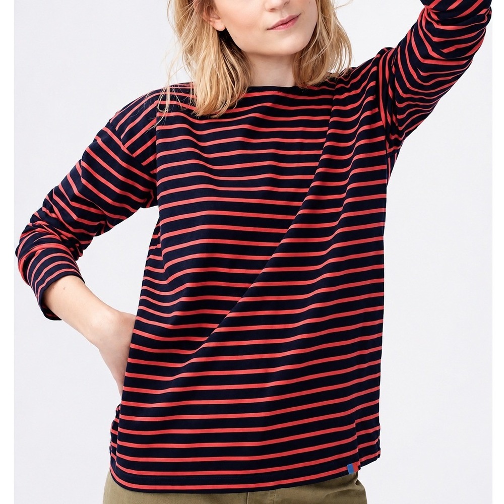KULE Red Navy Striped The Boyfriend Long Sleeve Tee Size XS